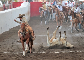 Rodrigo Vera abanicando con fuerza este toro durante el coleadero, para Tres Ases "Villa Oro"