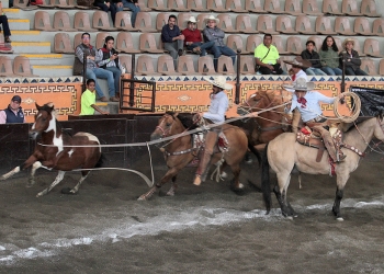 Pablo Cerón de Rancho La Biznaga acertando mangana a caballo rematando de espaldas a la yegua