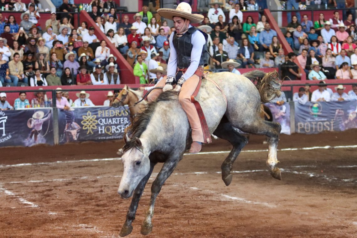 Impresionante resultó la jineteada de yegua de Martín Sánchez de Tamaulipecos, quien se convirtió en «Charro Polaris»