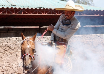 Juan Soltero Curiel chorreando su pial en el lienzo de 19 unidades para Rancho El Pitayo "8A"